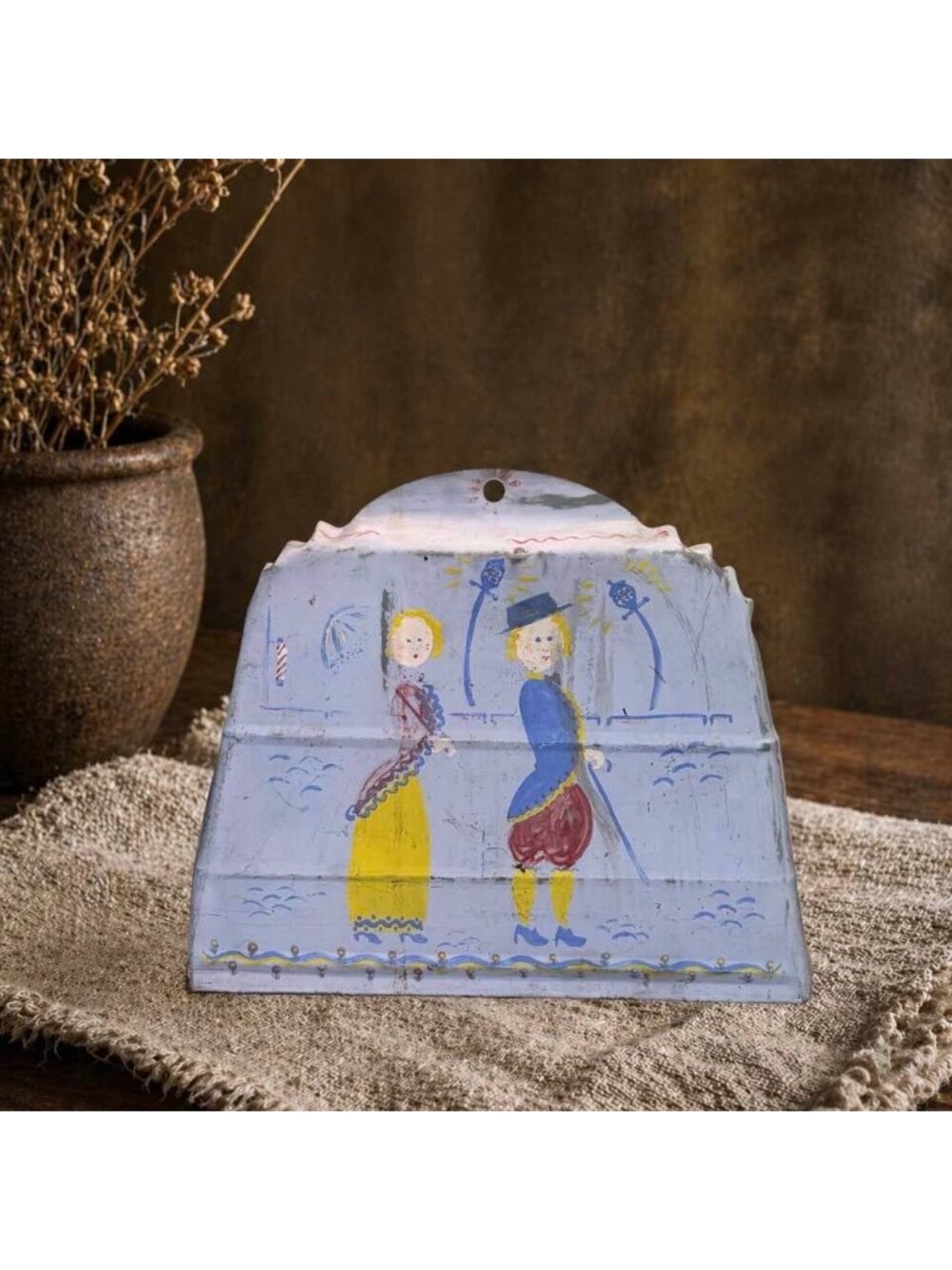 Hand-Painted Vintage Metal Dustpan With Floral & Folk Art Design Scalloped Edges - Picture 1 of 6